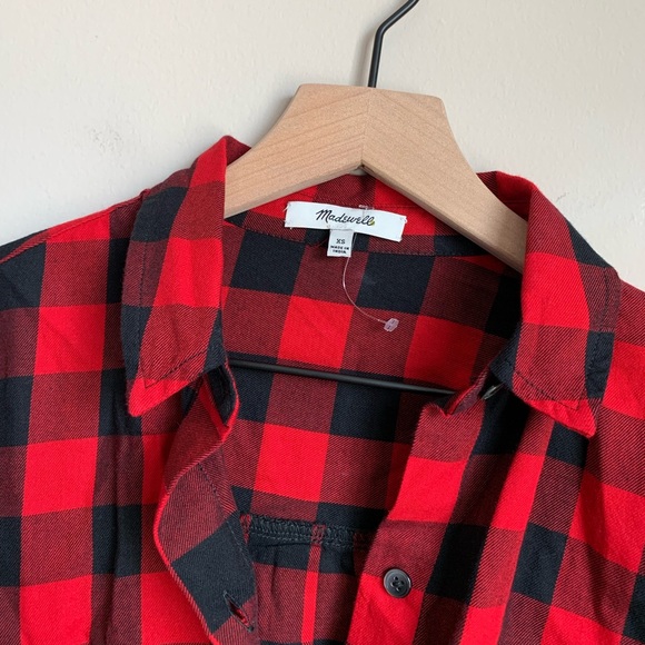New Madewell Crop Tie Plaid Button Down - Picture 3 of 5